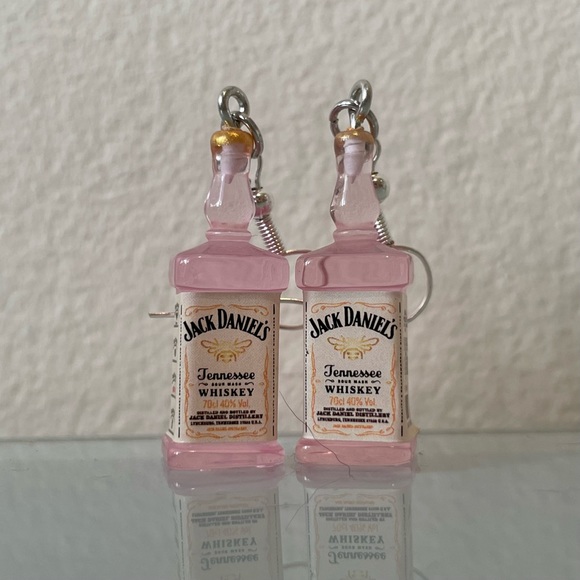 Handmade Pink Jack Daniel’s Earrings - Picture 2 of 5